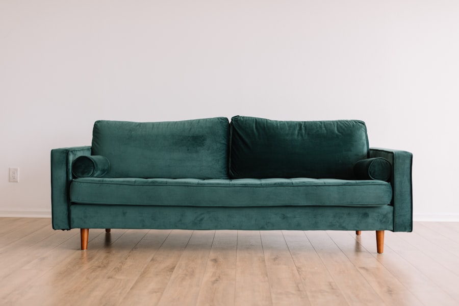 Green velvet sofa