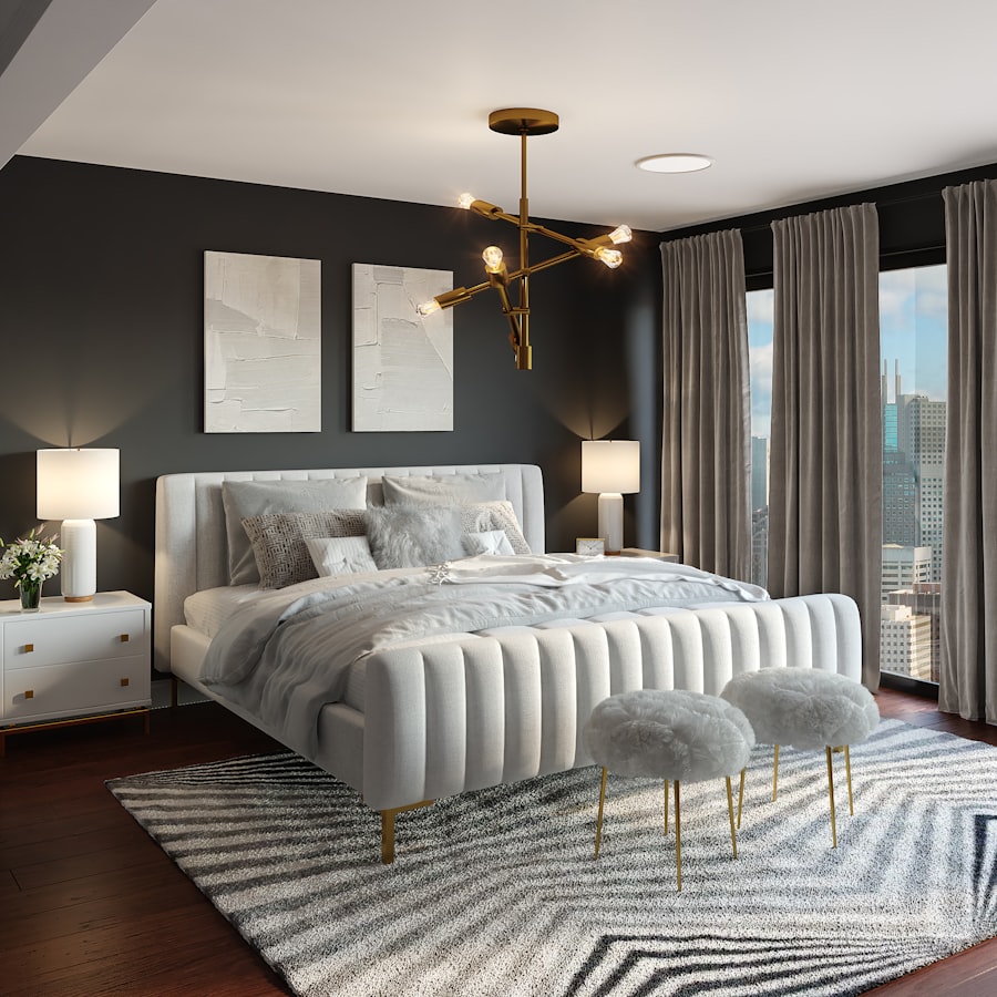 Bedroom with upholstered bed